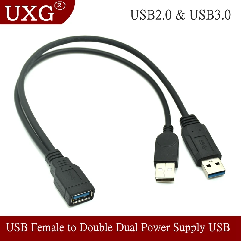 30CM USB 3.0 A męski na USB żeńskie 2 podwójna USB 2.0 zasilacz USB żeńskie przedłużacz splittera HUB ładowanie do drukarek