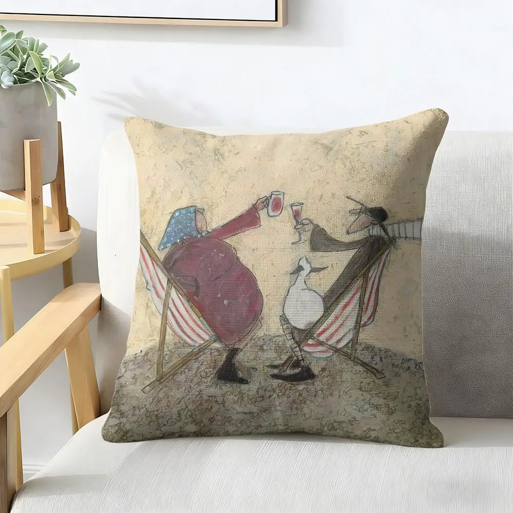 S-Sam Toft Art Retro Cushion Cover Natural Linen Organic Fabric Double-Sided Printing Breathable For Decor