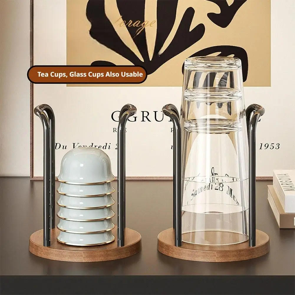 Disposable Cup Storage Holder Rack Shelf Mug Display Stand Organizer Supplies  Water Tea Cups Wood Dispenser with Longer Stick