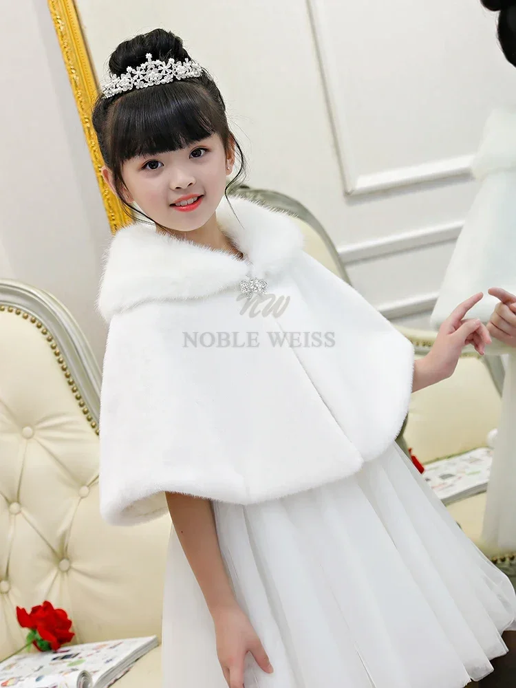 Flower Girls Winter Short Coat Baby Girls Wedding Faux Fur Bolero Girls Party Warm Cloak Cape Kids Shawls Customized