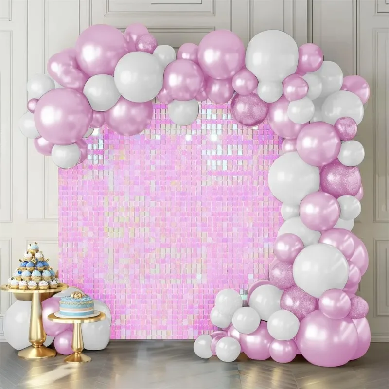 Shimmer Wall Backdrop Pink Wall Panels 24Pcs Square Sequin Shimmer Wall Backdrop Decoration for Birthday Party,Wedding