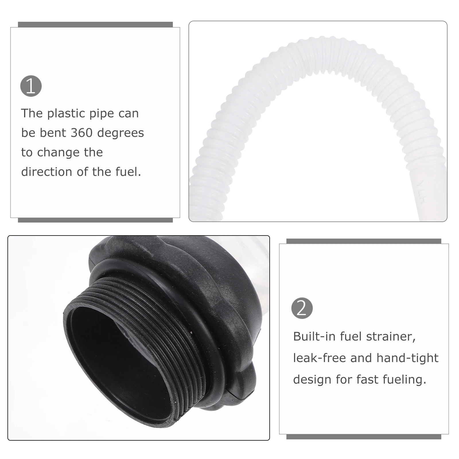

2pcs Plastic Fuel Can Nozzle Built in Filter Non Leak Hand Tight Gas Tank 360 Degrees Bendable Spout Easy Carry