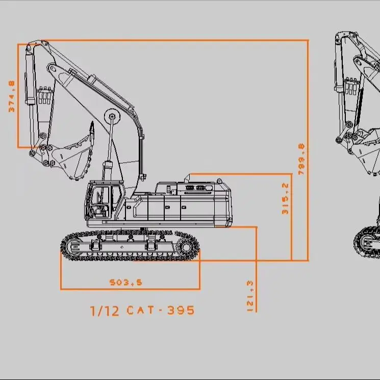 395F RC Hydraulic Excavator Metal 1/12 Remote Control Digger 3.0L Dual Pump RTR Heavy Machine Light Radio 6CH Valve Trucks Model