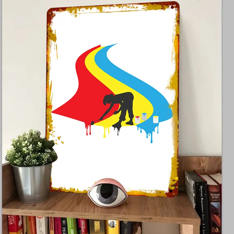 Creative Hand-painted Worker Colorful Wave Metal Wall Art Modern Home Decor Living Room Study Room Hanging Ornament