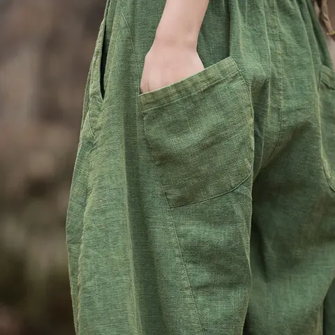 우아한 여성용 코튼 린넨 배기 카고 팬츠, 빈티지 탄성 허리 요가 바지, 루즈 캐주얼 롱 와이드 레그 오버사이즈 의류