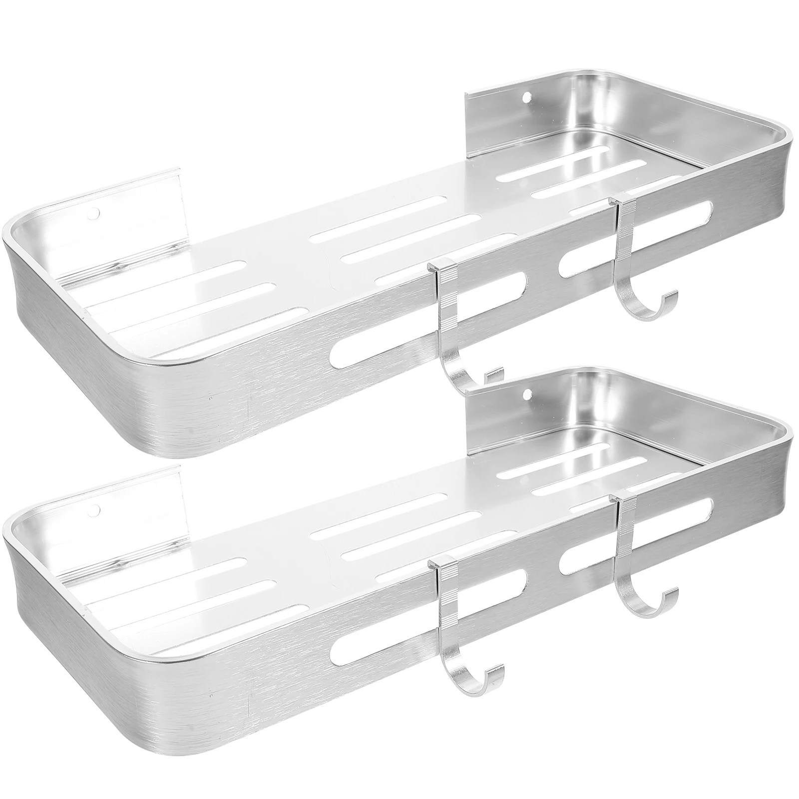 

Aluminum Alloy Shower ganizer Rack Shelves for Bathroom Kitchen Storage Rectangle Wall Mount Adhesive Hooks Shelf