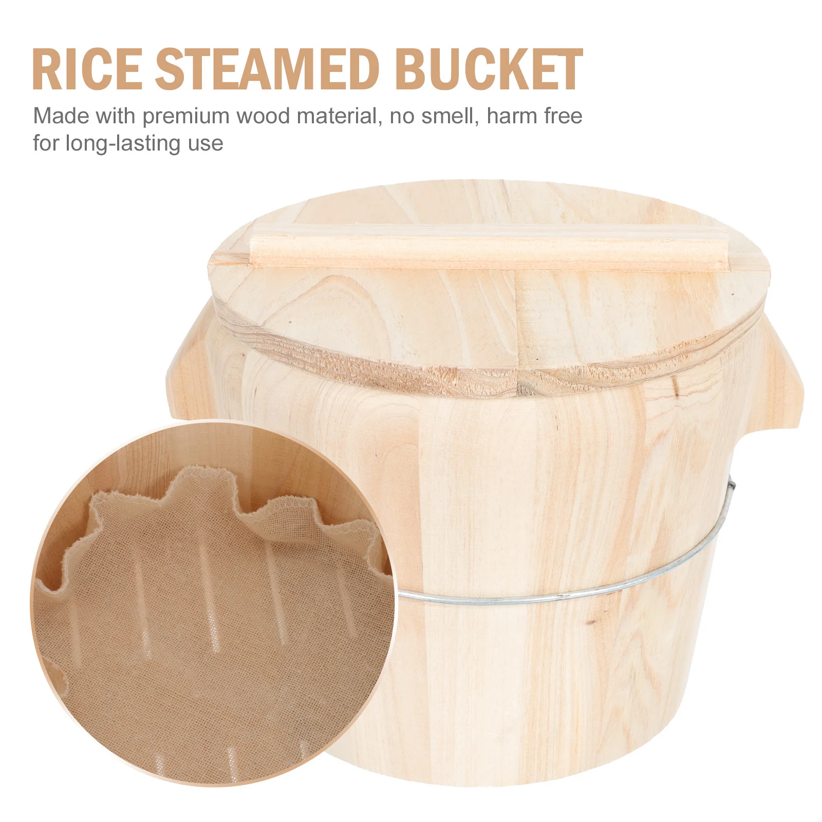 1 Juego de 1 Juego de cubo de arroz al vapor, contenedor de almacenamiento de madera Premium, fondo desmontable, fácil de limpiar, cubo para cocinar al vapor de arroz para el hogar