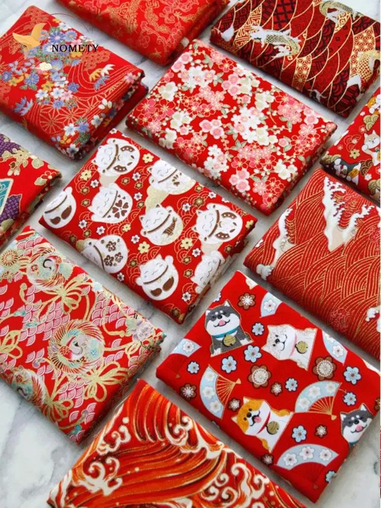 Burgundy Red Cotton Fabric Bronzed DIY Handmade Chinese Style Printed Cloth For Sewing Kimono Clothing Dress 145cm*48cm