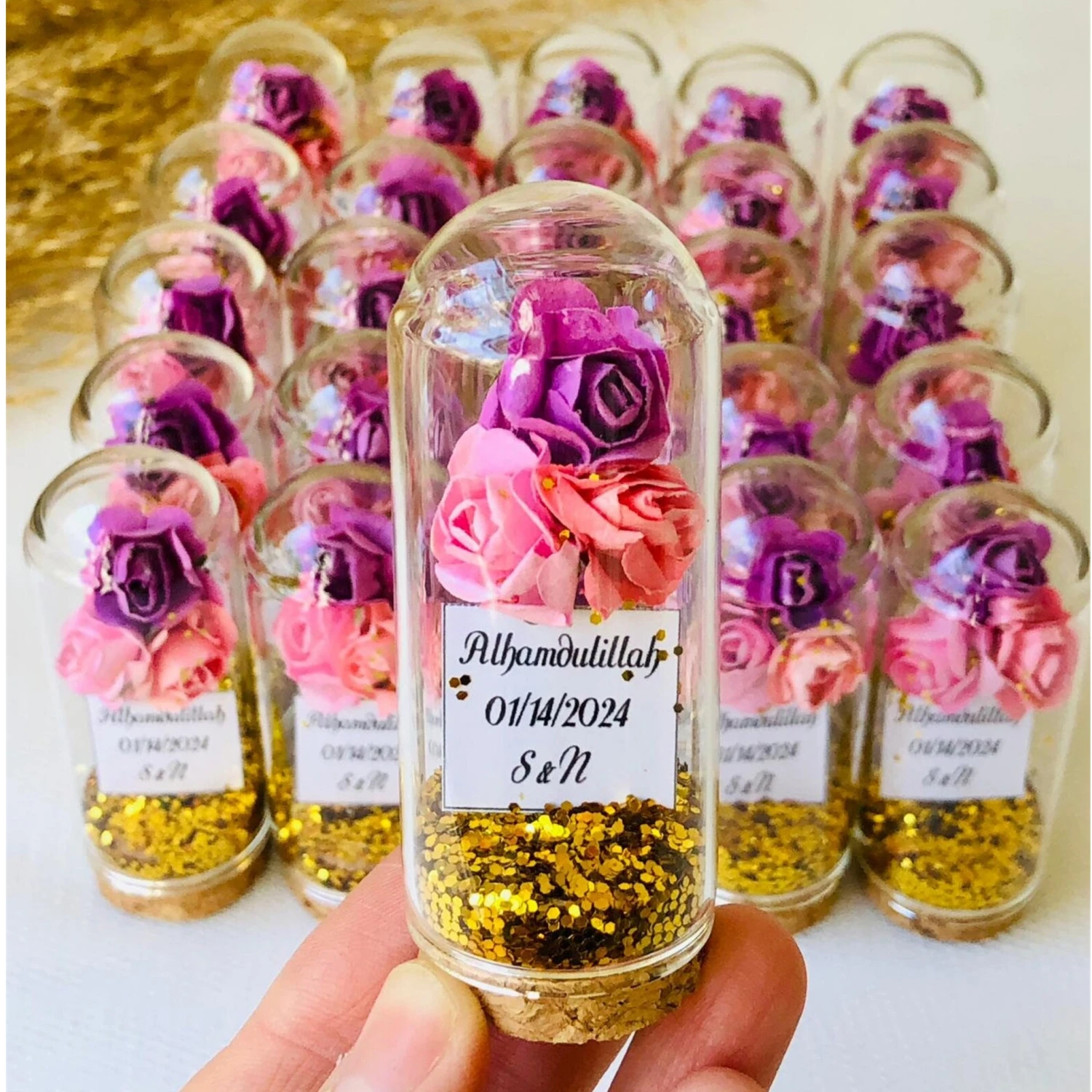 

10 pcs Custom Gift for Shower Wedding Engagement, First Baby Special Decoration Favor in Bulk, Silver Glitter Rose Bridal Party