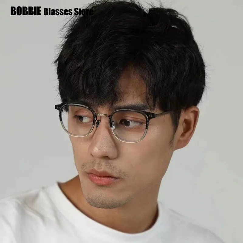 Japanese Designer Titanium Acetate Glasses Frame Men Woman Fashion Eyewear Square Ultralight Trend Eyeglass Myopia Prescription