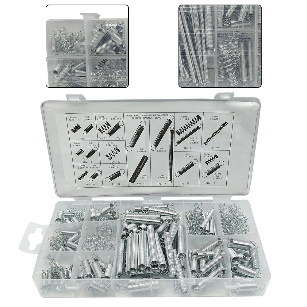 200 PCS Spring Kit Including Metal for tension Compression and Stretch Hook Springs with Storage Box for Various Repair