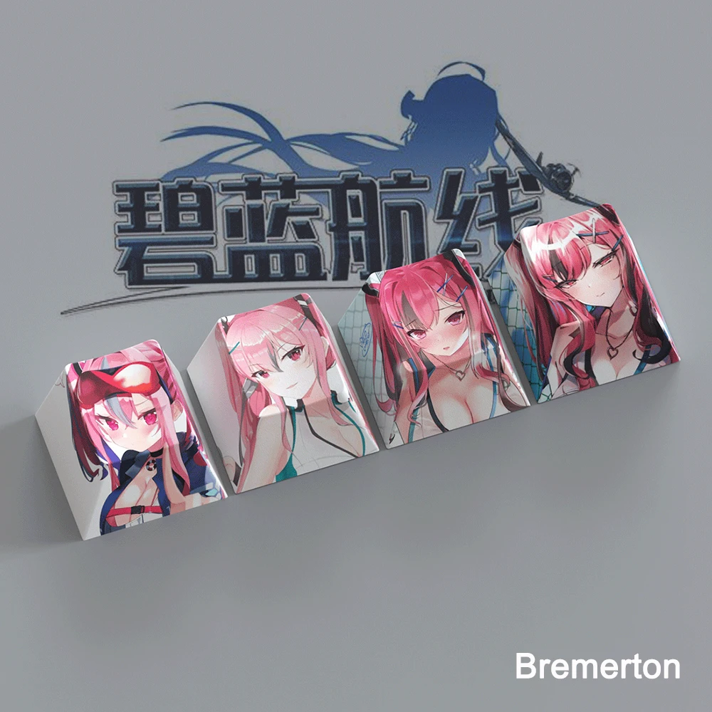 Juego de 4 teclas para teclado mecánico, teclas de sublimación de tinte PBT, perfil de cereza MX Switch, Anime, Azur Lane