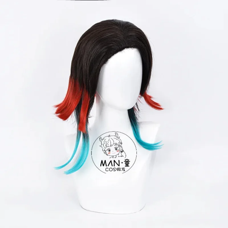 2025 aaa أنيمي Enmu تأثيري أسود أحمر التدرج شعر مستعار قصير مقاومة للحرارة الاصطناعية الشعر هالوين لعب الأدوار حفلة شعر مستعار
