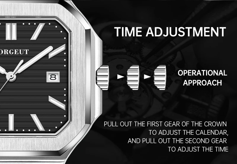 Customized Logo 44.5MM Mechanical Square Steel Case Aseptic Watch Automatic Movement NH35 Fashion Date Gift Men's Watch Corgeut