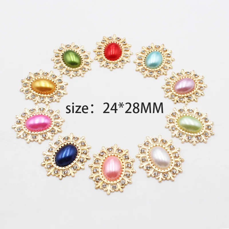 10 pieces of 24 * 28MM alloy diamond pearl buttons Fashion gorgeous wedding party Holiday creative DIY beautiful decorative acce