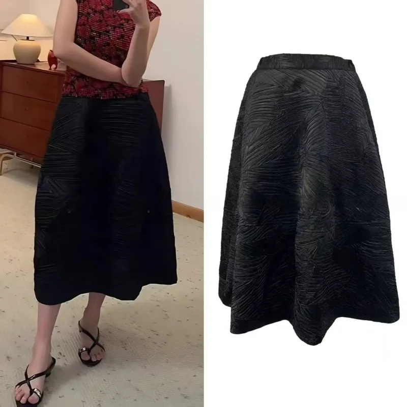

Miyake Pleated Skirt 2025 Fashionable Versatile Elegant New Autumn Plisse Solid Jacquard Texture High-waisted Fold A-line Skirt