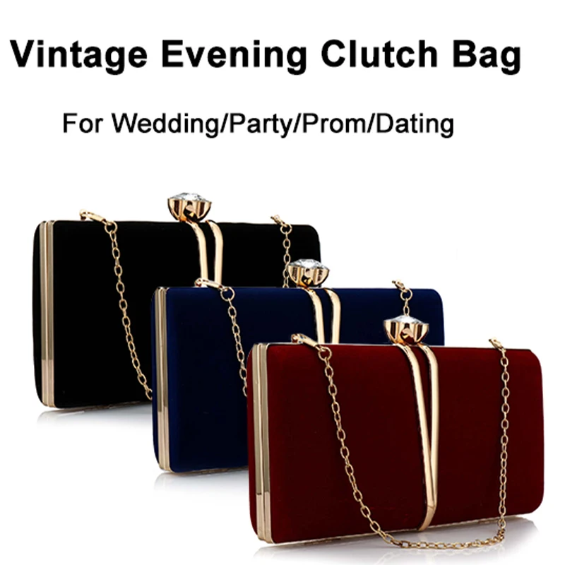 Women Evening Party Handbags Velvet Square Clutch Rhinestone Luxury Crossbody Bags Female Fashion Purse Wedding Party Bag Chain