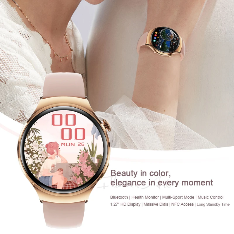 New Women Smart Watch Bluetooth Call Heart Rate Body Temperature Health Monitoring NFC Men Smartwatch Support Multiple Languages