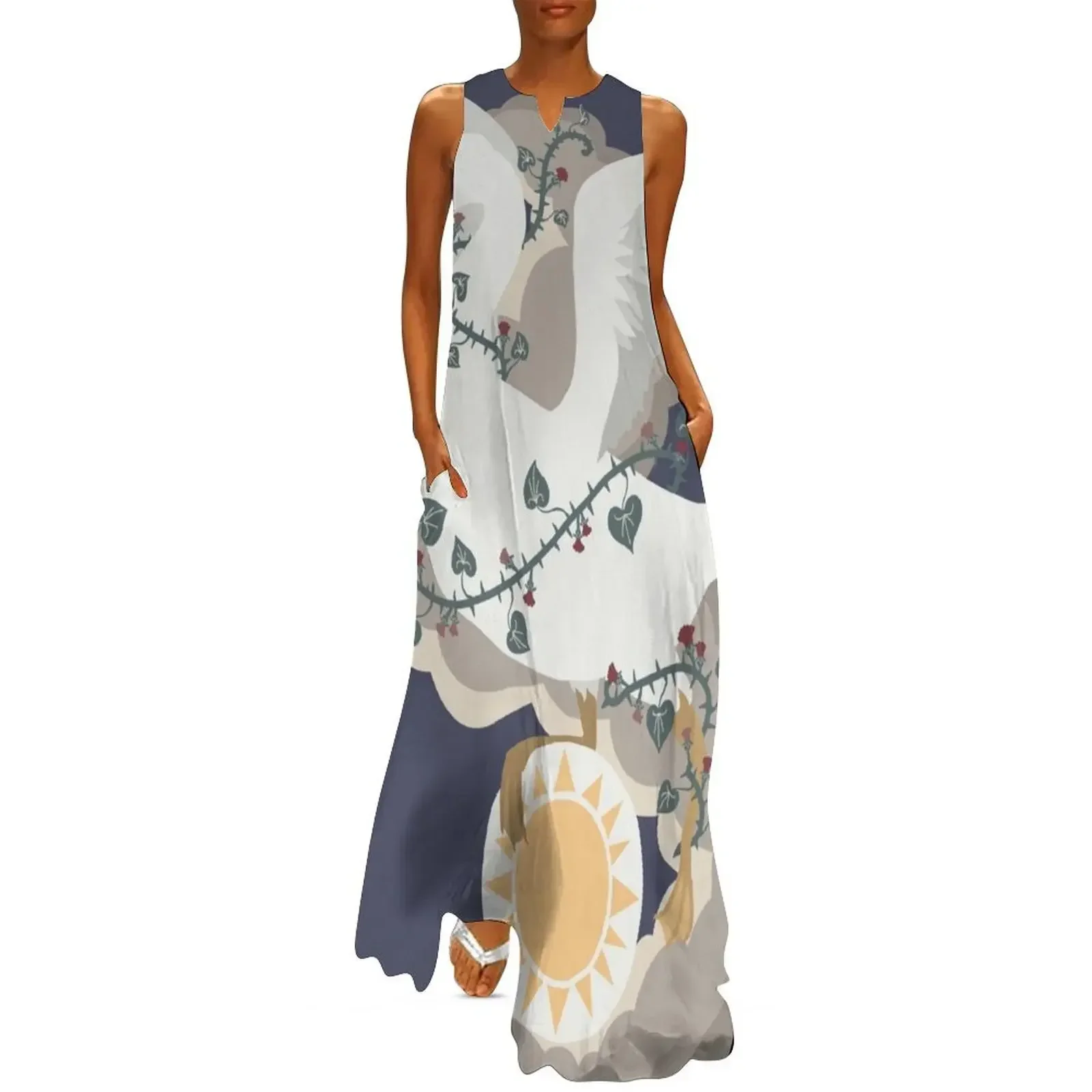 

Sun Swan Long Dress Women's summer suit Elegant gowns summer dress woman 2025 trendy purple dress