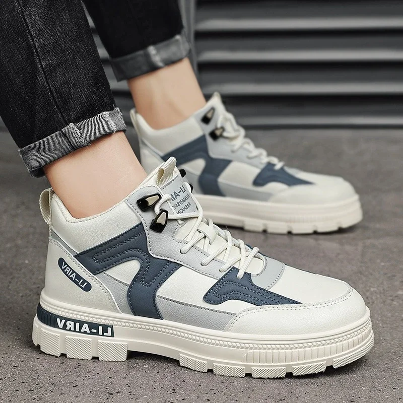 Мужские кроссовки Мужские ботинки Уличная платформа Дизайнерские мужские ботильоны Модные мотоциклетные ботинки Мужская нескользящая рабочая обувь на шнуровке 44