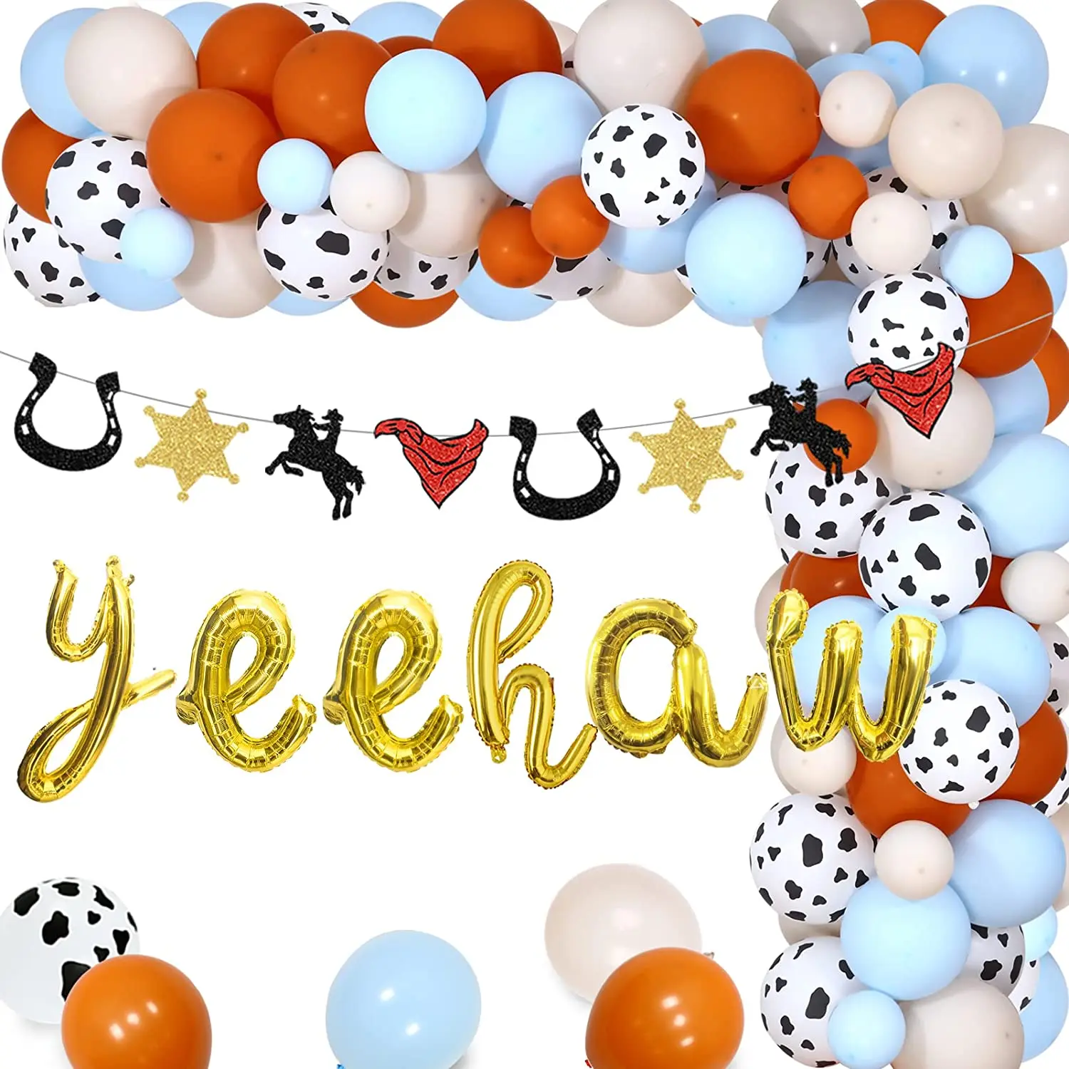 

JOYMEMO Yeehaw Cowboy Theme Party Decorations Blue Balloons Garland Kit with Western Cowboy Banner for Boy Birthday Supplies