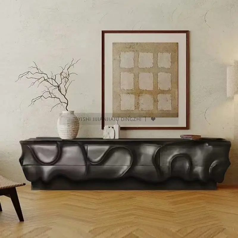

Retro irregular TV cabinet Nordic creative design floor cabinet living room modern black low cabinet floor cabinet