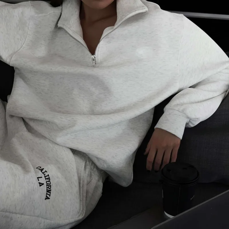 

Mia Muse Women's Pullover Autumn Winter Minimalism Basics Solid Color Zipper Long Sleeve Henry Collar Daily Pullover Sweatshirt