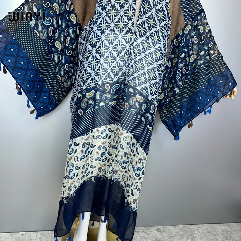 Winyi áfrica moda verão quimono maxi vestido praia cobrir cardigan abaya mulher muçulmana casaco boho kaftan roupas de praia caftan