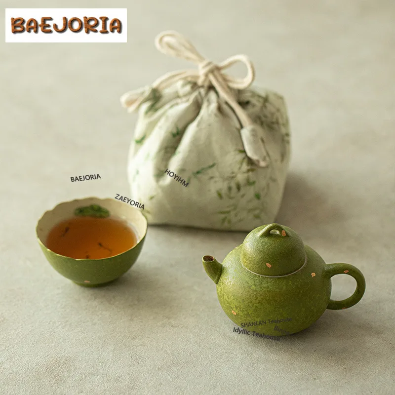 Citrus Green Fish Play Lotus Leaf Travel Tea Set Kit Zen 1 Pot 1 Cups Tea Making Organizer Portable Picnic Handbag Accessories