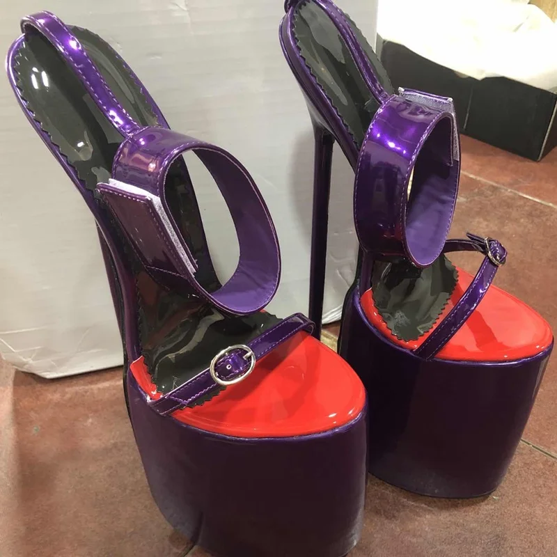 보라색 버클 속이 빈 플랫폼 샌들 얇은 하이힐 섹시한 패션 멋진 여름 캐주얼 빅 사이즈 여성 신발 Zapatillas Mujer