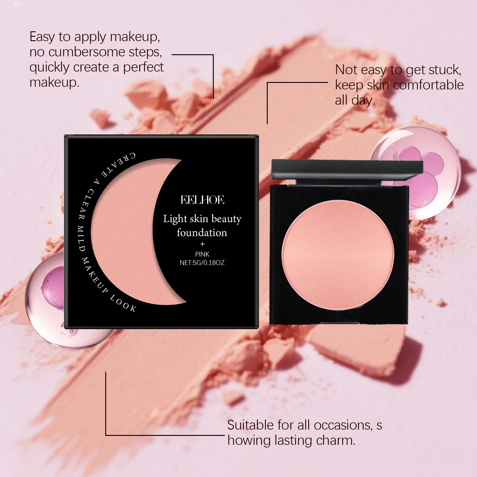 Eelhoe Pink Facial Foundation Long Time Oil-Control Lasting Wear Makeup Base Maquiagem Full Coverage Face Moisturizing Concealer