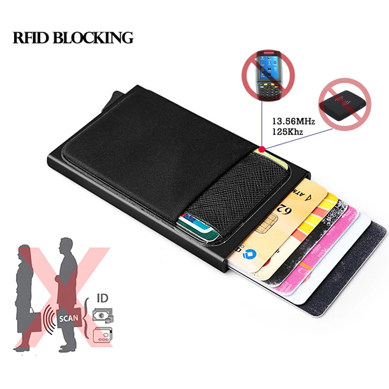 Rfid Smart Wallet Card Holder Metal Thin Slim Men Women Wallets Pop Up Minimalist Wallet Small Black Purse Vallet Walets for Men