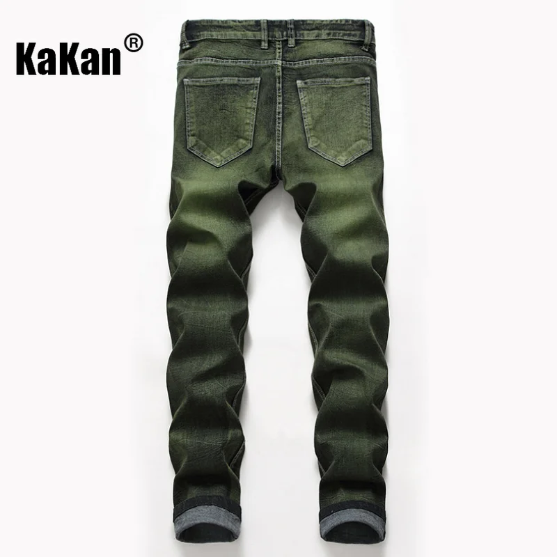 Kakan - European and American New Elastic Jeans Men's Wear, High Street Washed Old Green Black Long Jeans K36-6671