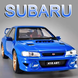 1:32 SUBARU Impreza Mini Car Toy Models Metal Diecast Sound Light Doors Opened Pull Back Rubber Tires Festival Gifts for Childre