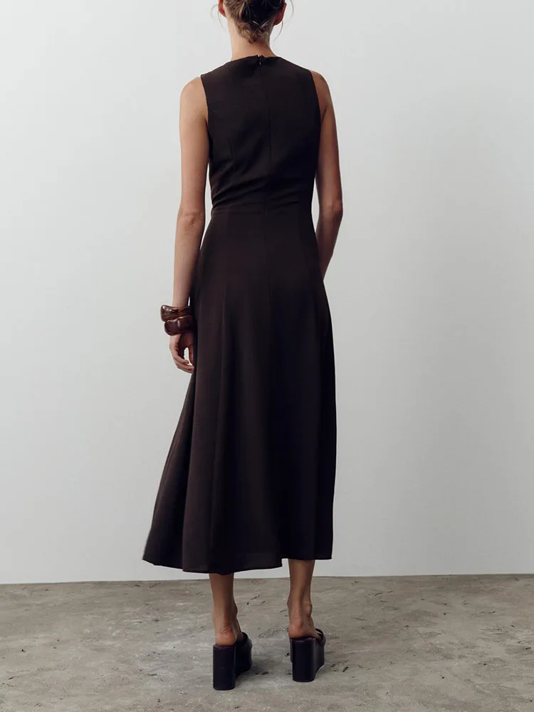 Summer New Arrival Women's Midi Dr with Belt Square Collar Strapl Gown High Waist Long Evening Gown Pure Color Formal Wear