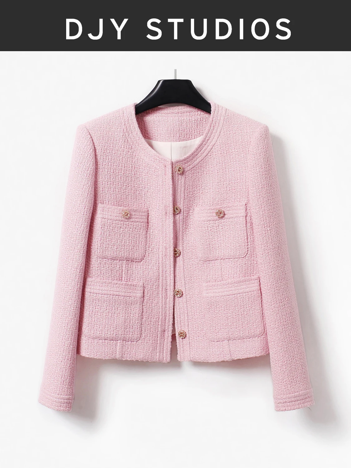 

New DJY Coarse tweed precision pressed pink coat heavy industry