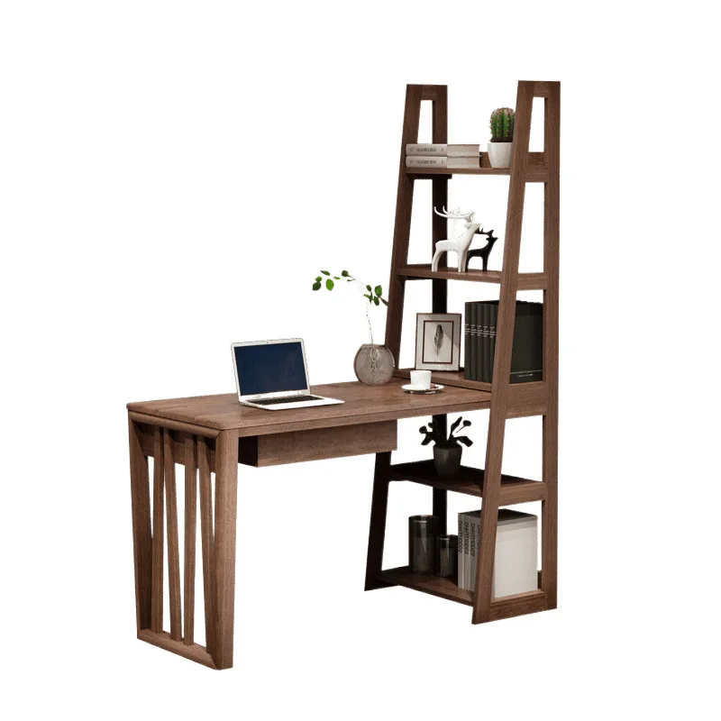 

All solid wood desk bookshelf combination modern simple corner home writing desk