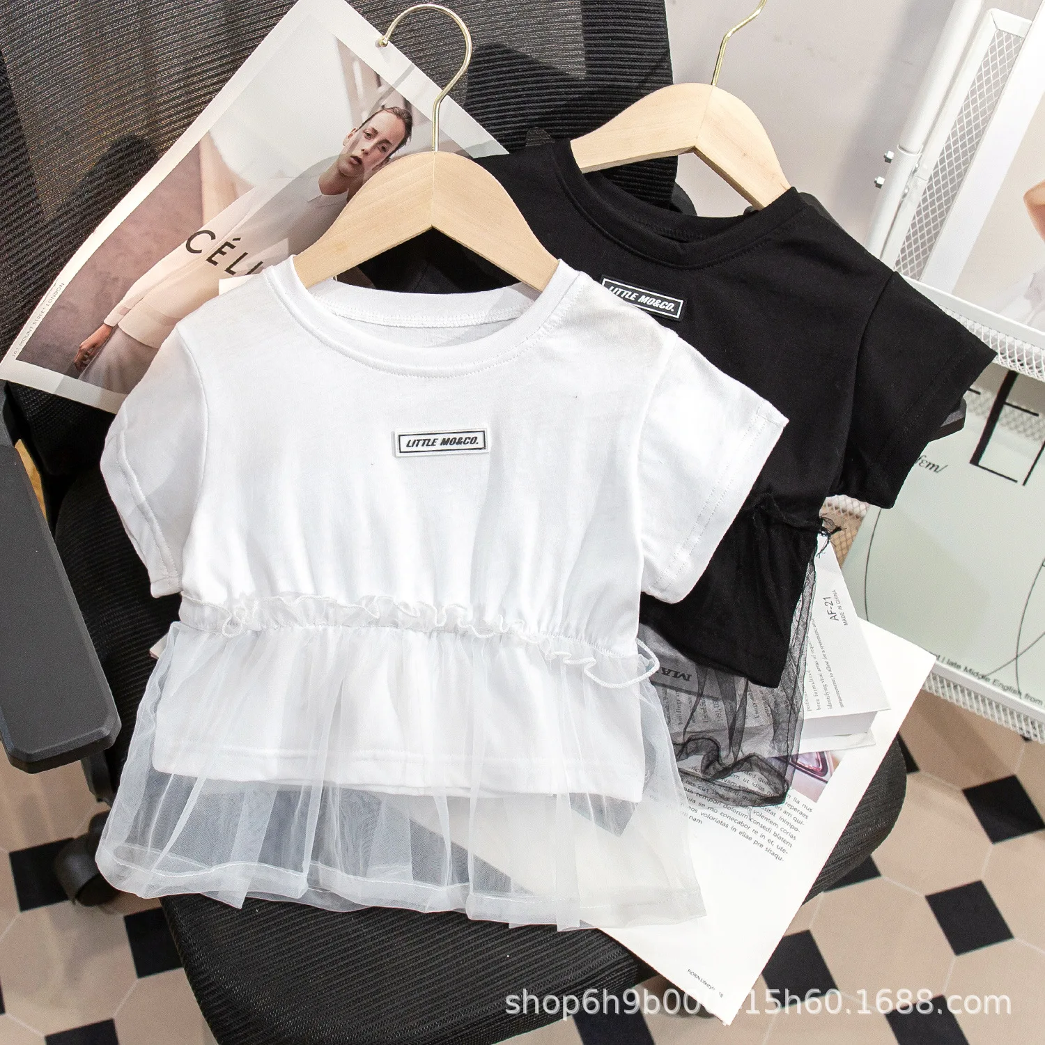 

Летнее платье, футболка с коротким рукавом для девочек, Модный корейский сетчатый топ в стиле пэчворк для маленьких девочек, детская зарубежная свободная футболка