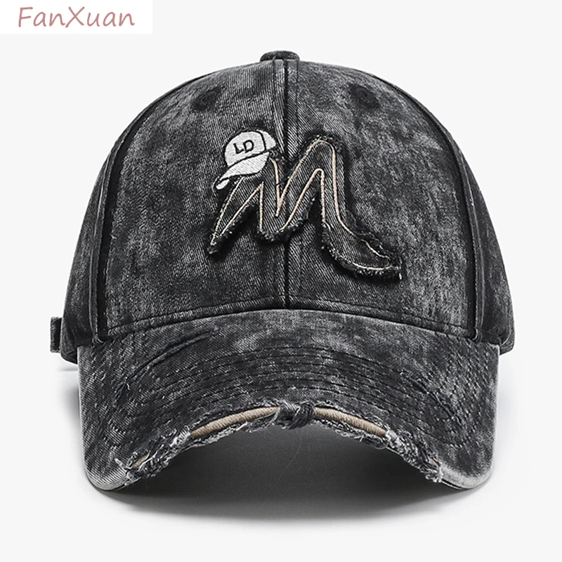 

vintage baseball cap for men women faded good quality cotton hard top letters embroidered distressed ripped summer cap unisex