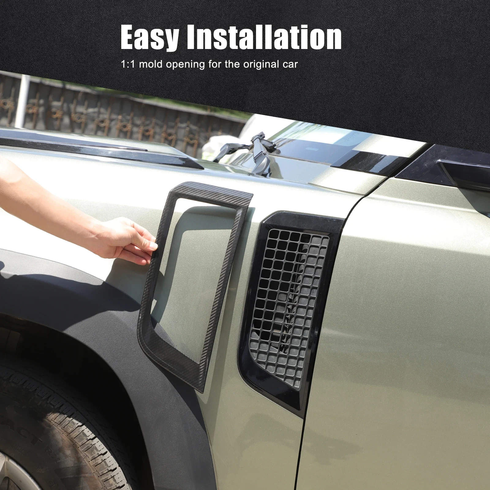 

For Land Rover Defender 2020+ side foliage decorative frame, car body foliage decorative modification, real carbon fiber 2pcs