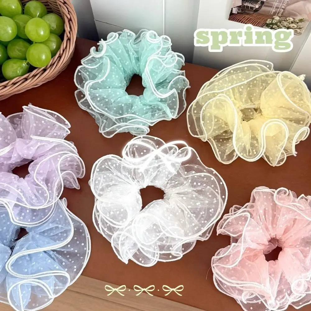 الكورية الصيف الأورجانزا Scrunchies الدانتيل مطاطا مطوي Scrunchies الشيفون الحلو نقطة الشعر الحبال الفتيات