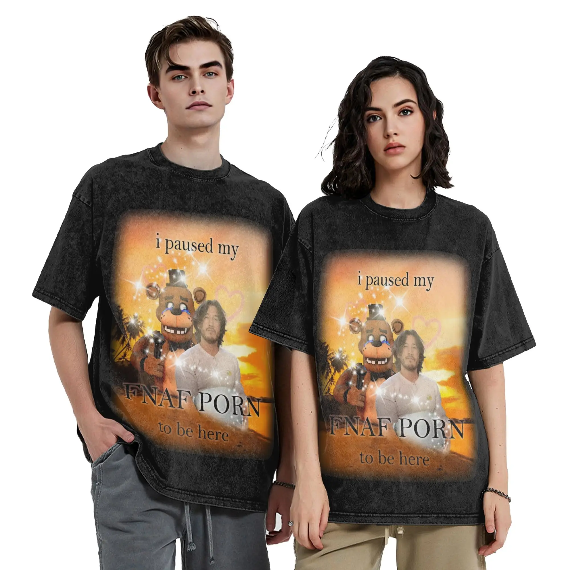 Men Women Vintage Washed T-shirts FNAF At Freddys Print T Shirt Merch High Street  Tees