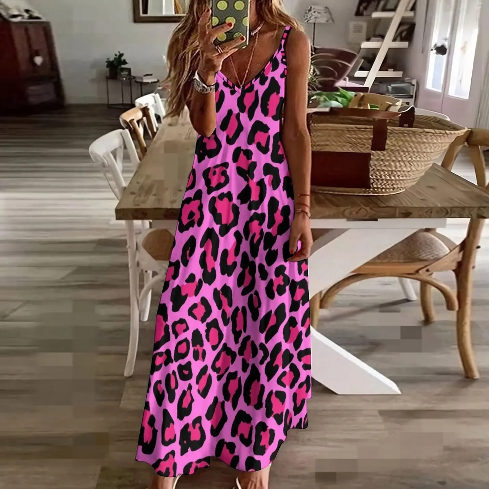 Ярко-розовое платье без рукавов с леопардовым принтом вечерние платья для женщин летние платья с длинным рукавом женское вечернее платье