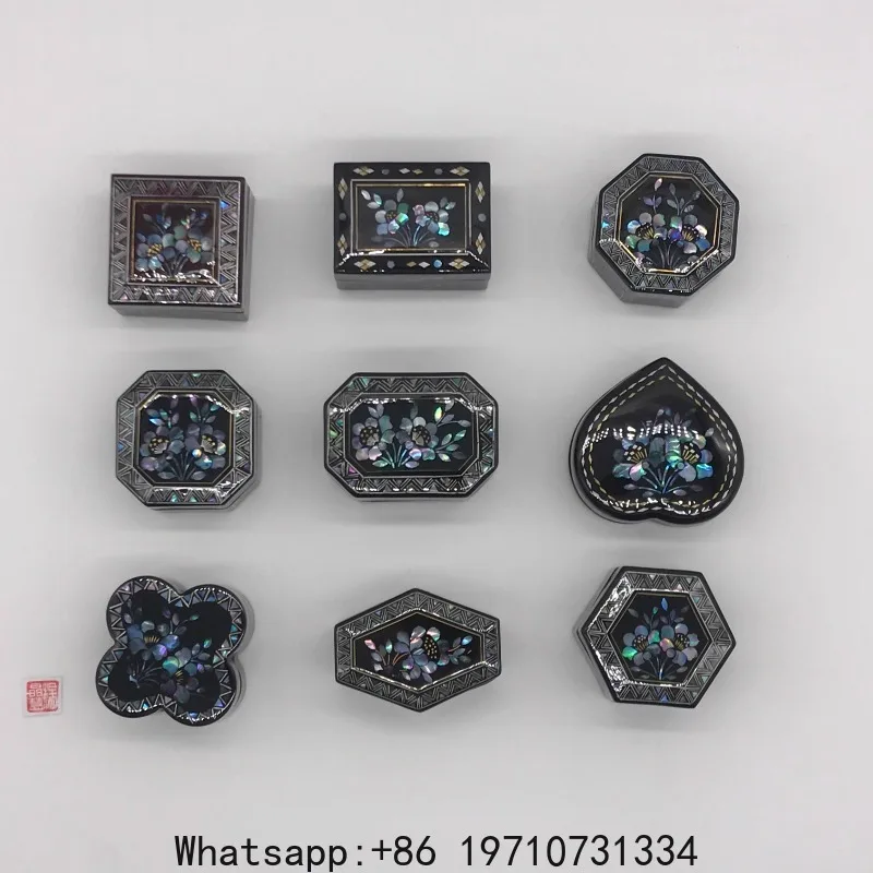 

Handmade Mother of Pearl Lacquer Jewelry Box Shell Inlay Random Design Small Size