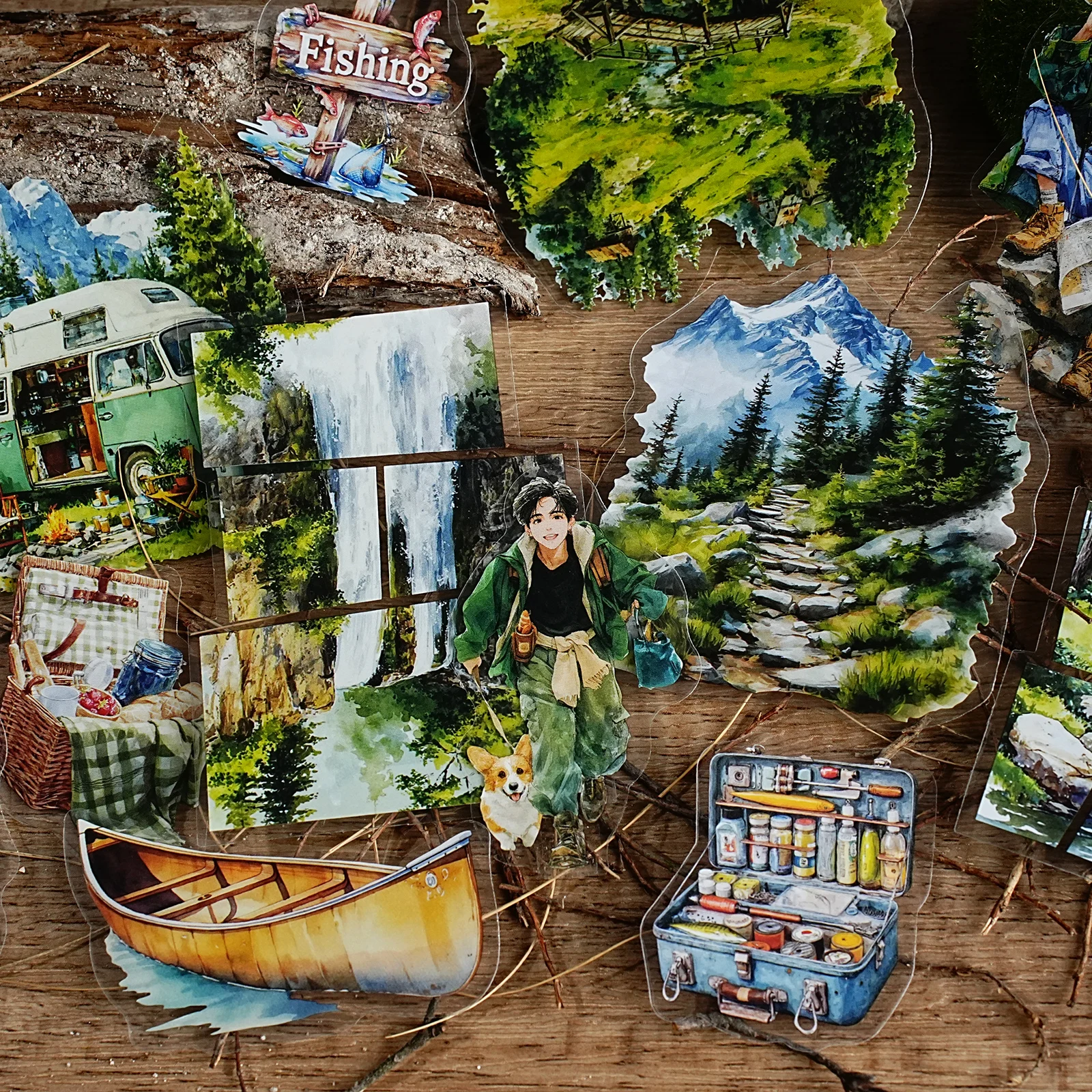 Etori Life Deep Forest Exploration 15 szt. Naklejek w stylu vintage z motywem leśnym, do przygód na świeżym powietrzu, na kemping w górach, z postaciami, do kolażu w dzienniku, materiały do dekoracji laptopa, etui na telefon, walizki, biurka, akcesoria do dekoracji, przygody na świeżym powietrzu, rękodzieło, materiały do scrapbookingu, rękodzieło DIY, imprezy artystyczne, artykuły szkolne, naklejki-zabawki, prezent dla przyjaciół