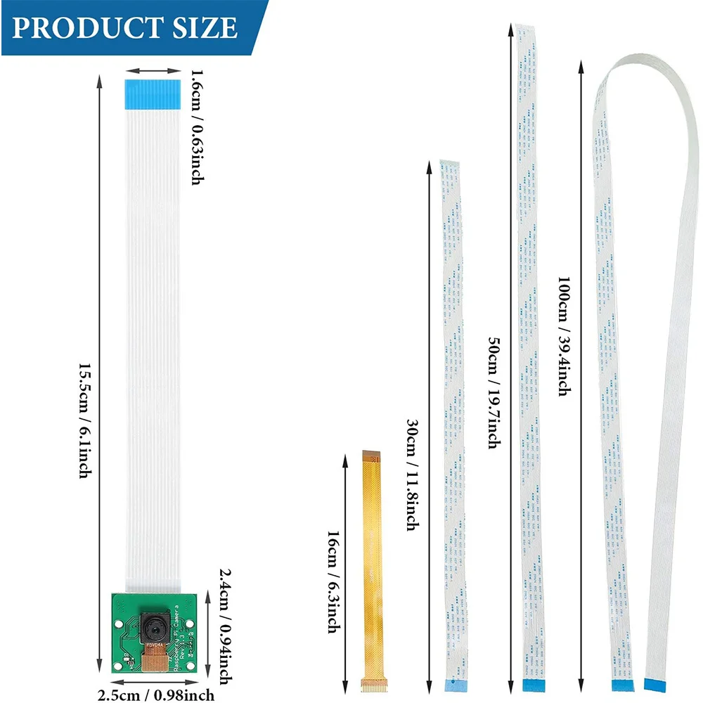 5 Megapixels 1080P Sensor OV5647 Mini Webcam, with 5 FFC 6/11.8/19.69/39.37/6.3 Inch Cables for Pi 4 / Zero