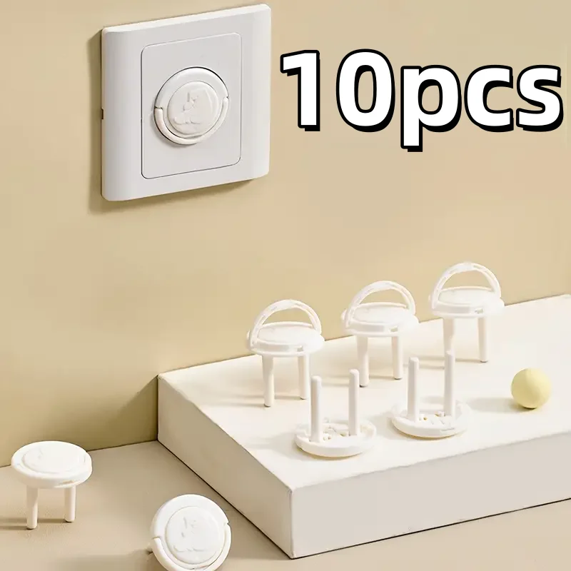 

10pcs EU Childproof Socket Covers - Safety Plug Protectors with Pull Rings, Durable Outlet Guards for European Standard Sockets
