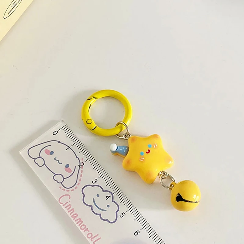 Cute Wearing Hats Five-pointed Stars Bell Buckle Keychain Cartoon Kawaii Key Chain For Girls Children Bag Charms Key Accessories