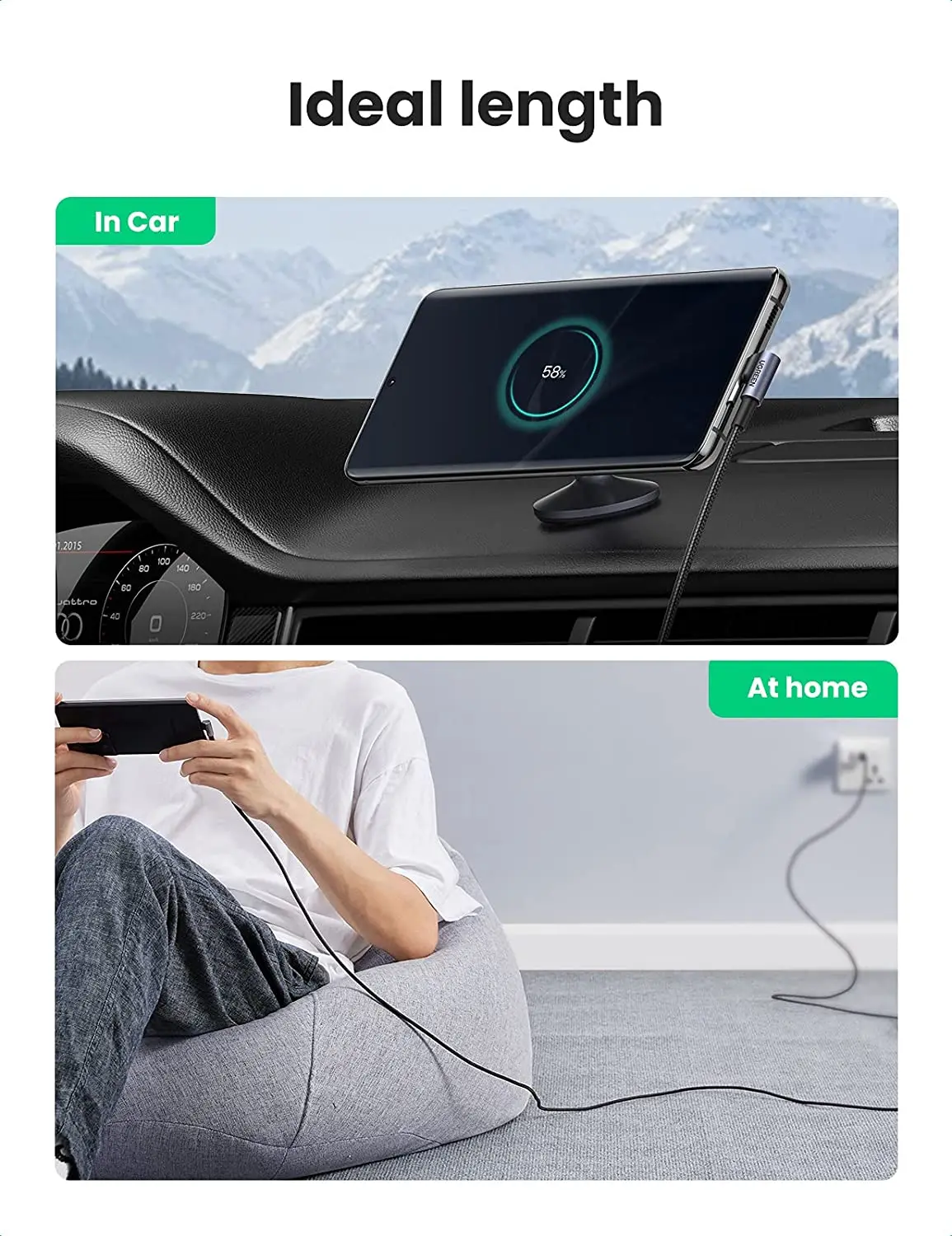 유그린 USB C 케이블 직각 90도 고속 충전 케이블 USB A to 타입 C 케이블