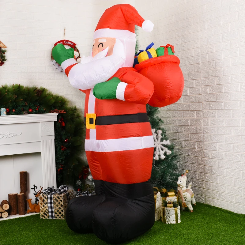 Santa Claus with Gift Bag Inflatable Toys Christmas Decoration LED Lighted Inflatable Model Outdoor Yard New Year Party Decor